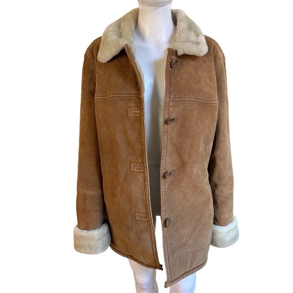 Canvas Womens XL Genuine Suede Leather Faux Plush Shearling Rancher Jacket Heavy - Picture 13 of 15